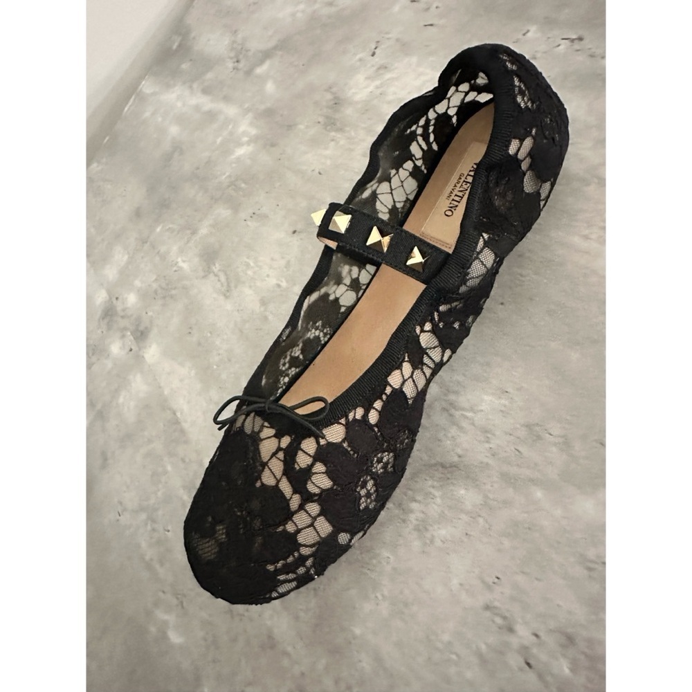 Valentino Rockstud‎ Black Lace Ballet Flats - Picture 6 of 16